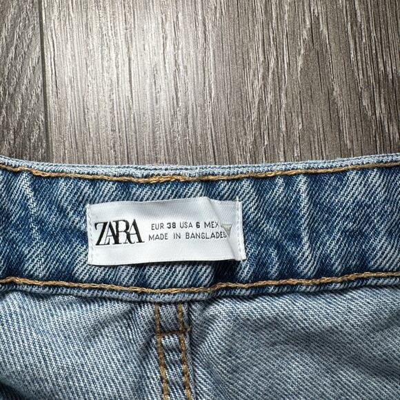 Zara Distressed Blue High Rise Button Up Jean Denim Shorts Size 6 - Picture 5 of 7